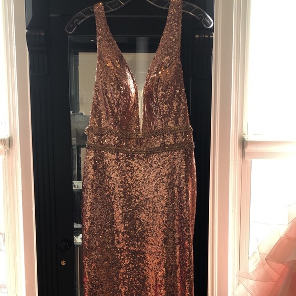 Rose Gold prom dress with cut out back - Picture 2 of 5